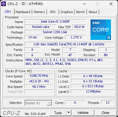CPU-Z screenshot for e7n4hldy