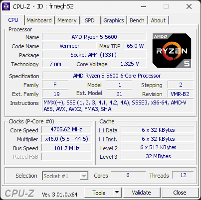 CPU-Z screenshot for frnegh52