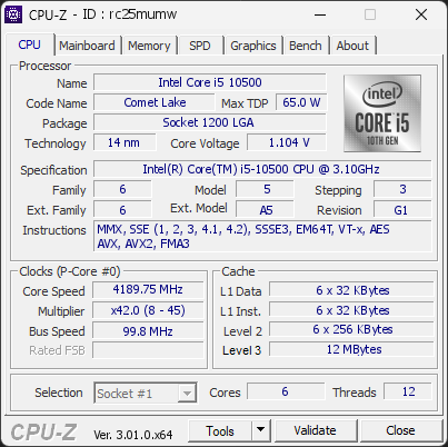 CPU-Z screenshot for rc25mumw